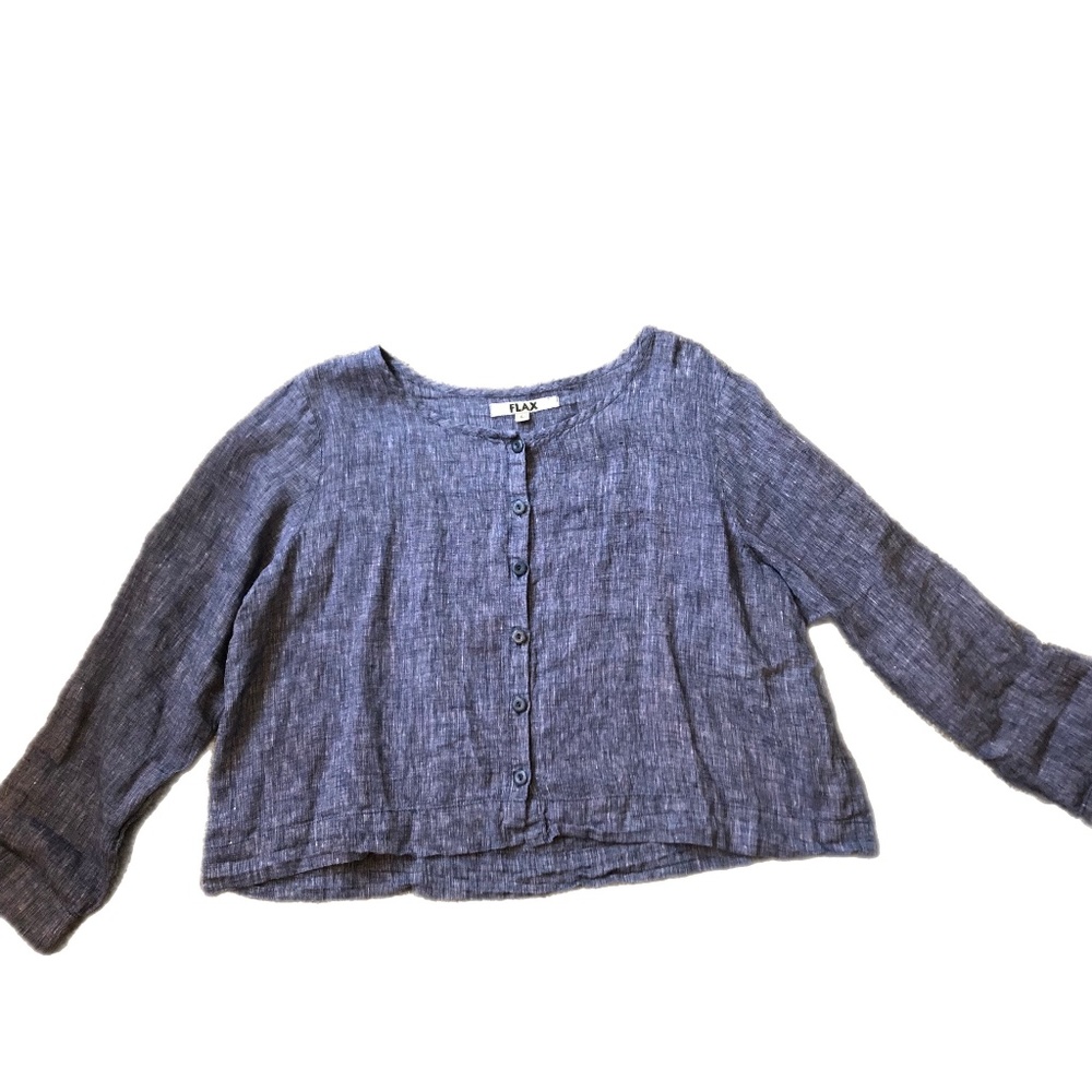 FLAX Blue Linen Top Size L